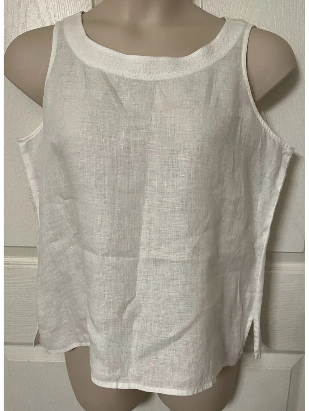 Liz Claiborne White Linen Women's Sleeveless Blouse Large Top